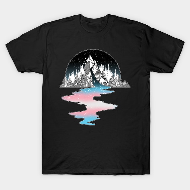 Transgender Flag Mountain River T-Shirt by Psitta